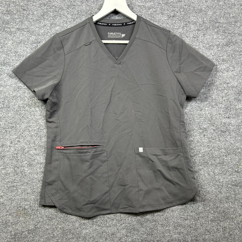 Fabletics Scrub Top Mens Gray V-Neck Short Sleeve Medical Uniform Stretch - M